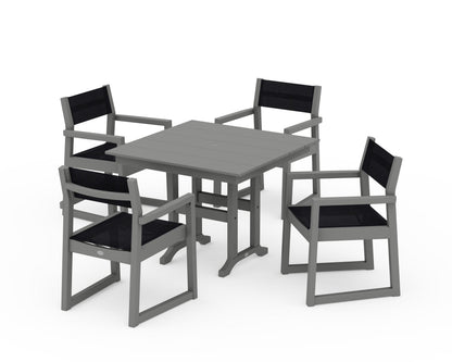 POLYWOOD® EDGE Sling Arm Chair 5-Piece Farmhouse Dining Set in Slate Grey / Black Sling