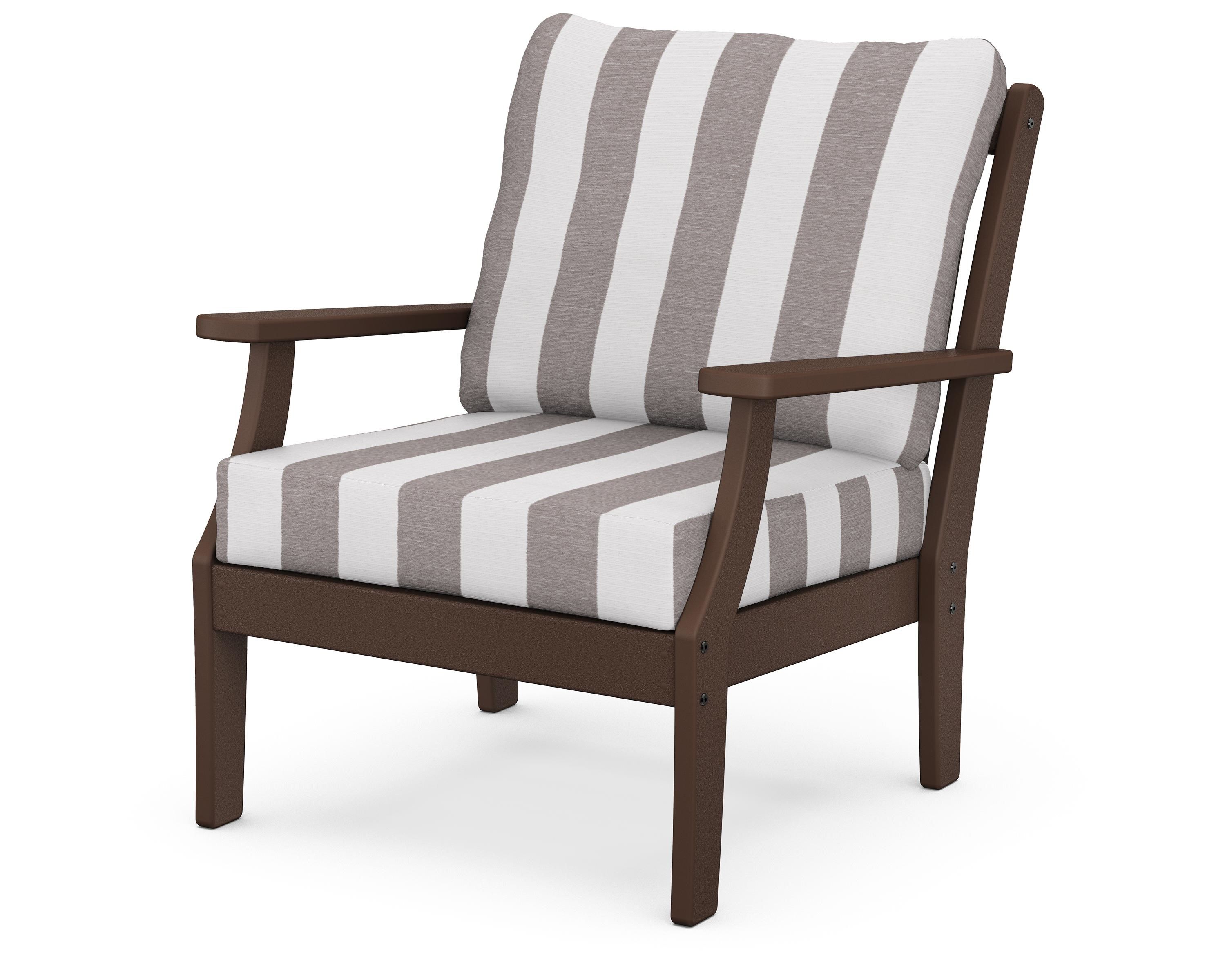 POLYWOOD® Braxton Deep Seating Chair in Mahogany / Cabana Stripe Grey Mist