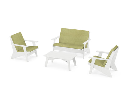 POLYWOOD® Riviera Modern Lounge 4-Piece Set in White / Chartreuse Boucle