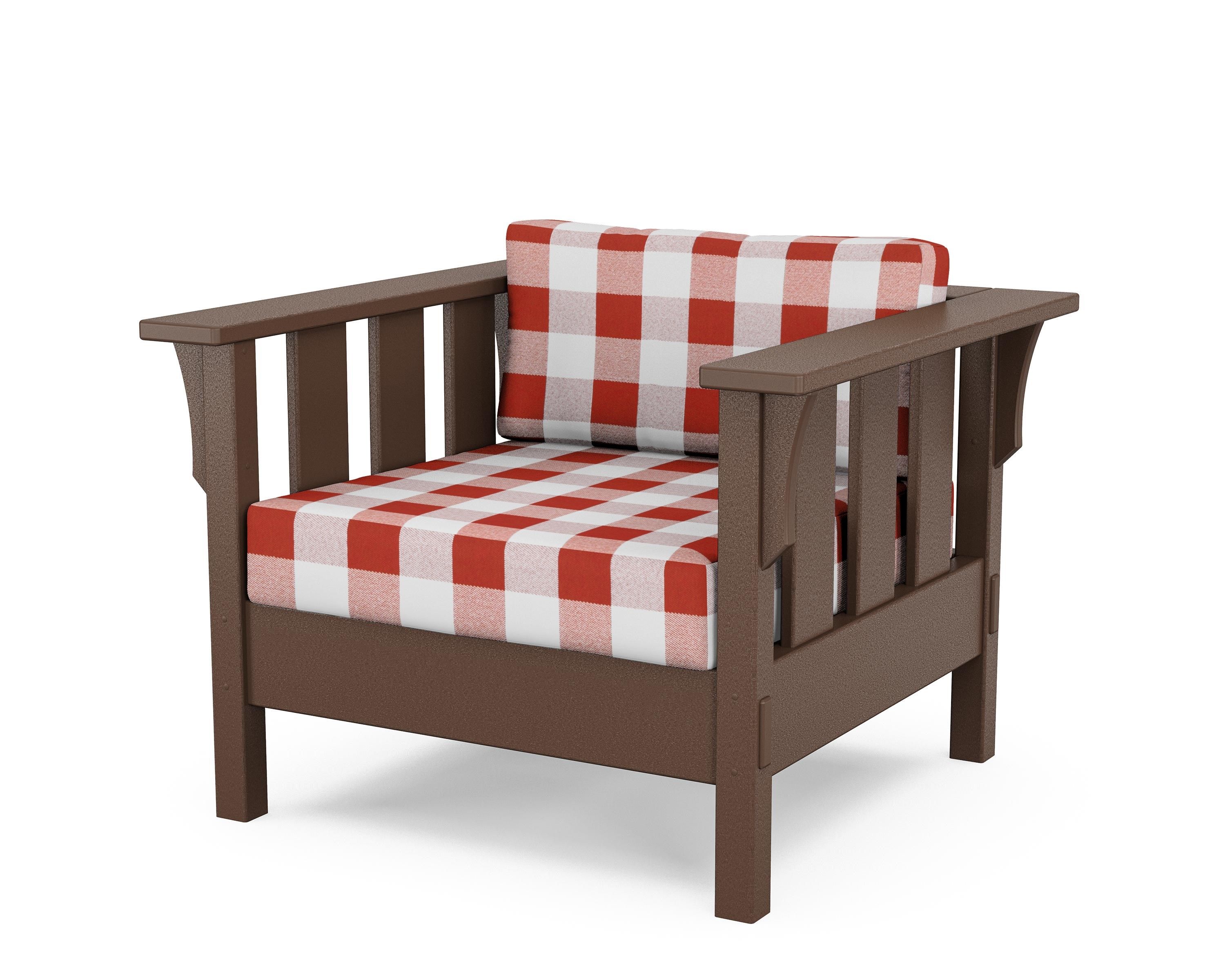 Martha Stewart by POLYWOOD® Acadia Deep Seating Chair in Mahogany / Buffalo Plaid Crimson