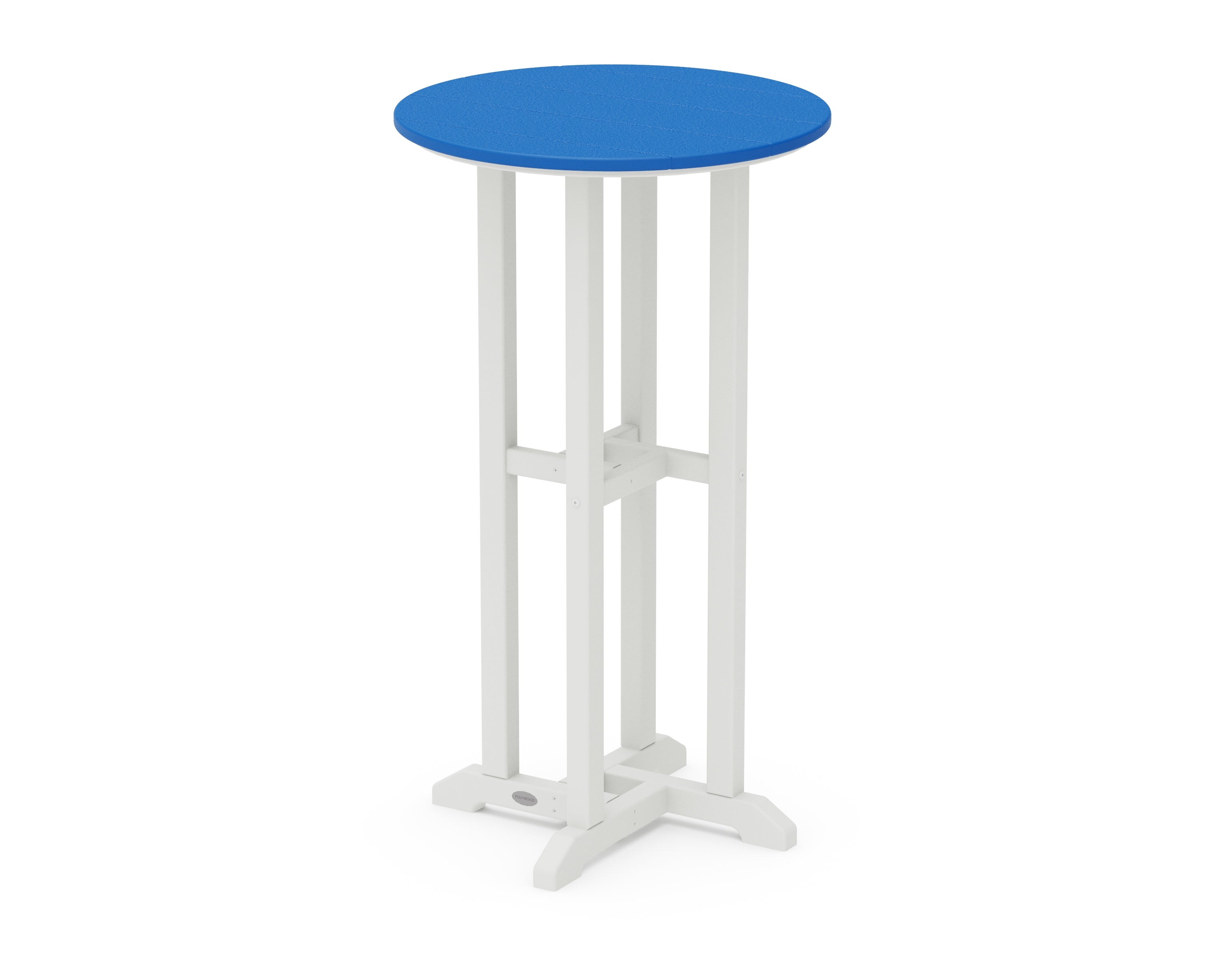 POLYWOOD® Contempo 24" Round Bar Table in White / Pacific Blue