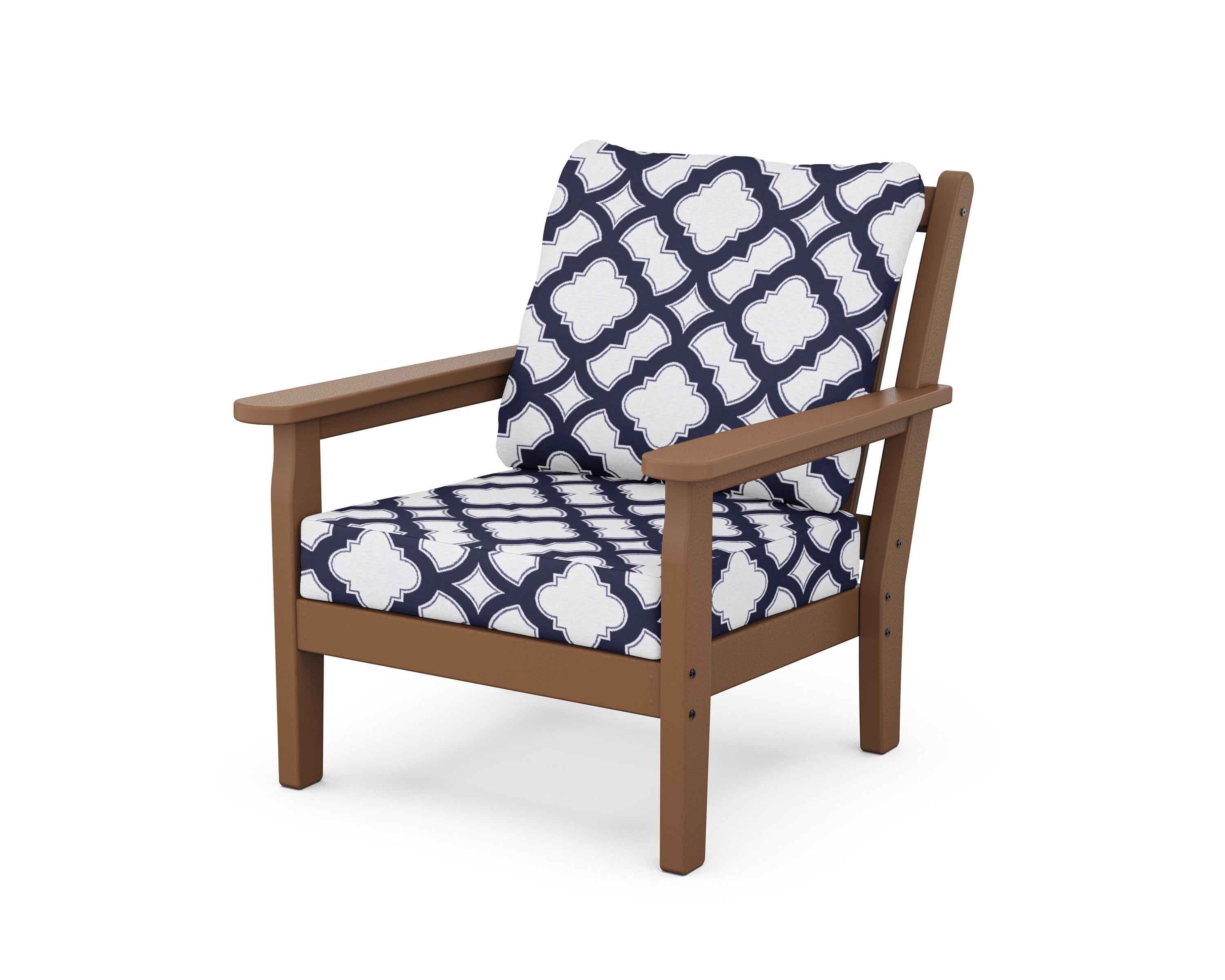 POLYWOOD® Chippendale Deep Seating Chair in Teak / Trellis Navy