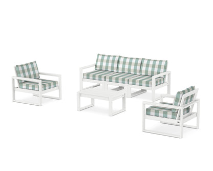 POLYWOOD® EDGE Sectional 4-Piece Deep Seating Set with Sofa in White / Buffalo Plaid Glacier Spa
