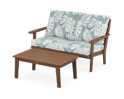 POLYWOOD® Lakeside 2-Piece Lounge Loveseat Set in Teak / Leaf Glacier Spa
