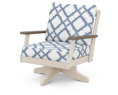 POLYWOOD® Braxton Deep Seating Swivel Chair in Sand / Kona / Trellis Sky Blue