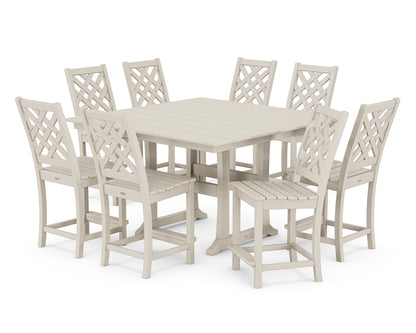 Country Living Wovendale Side Chair 9-Piece Square Farmhouse Counter Set with Trestle Legs in Sand