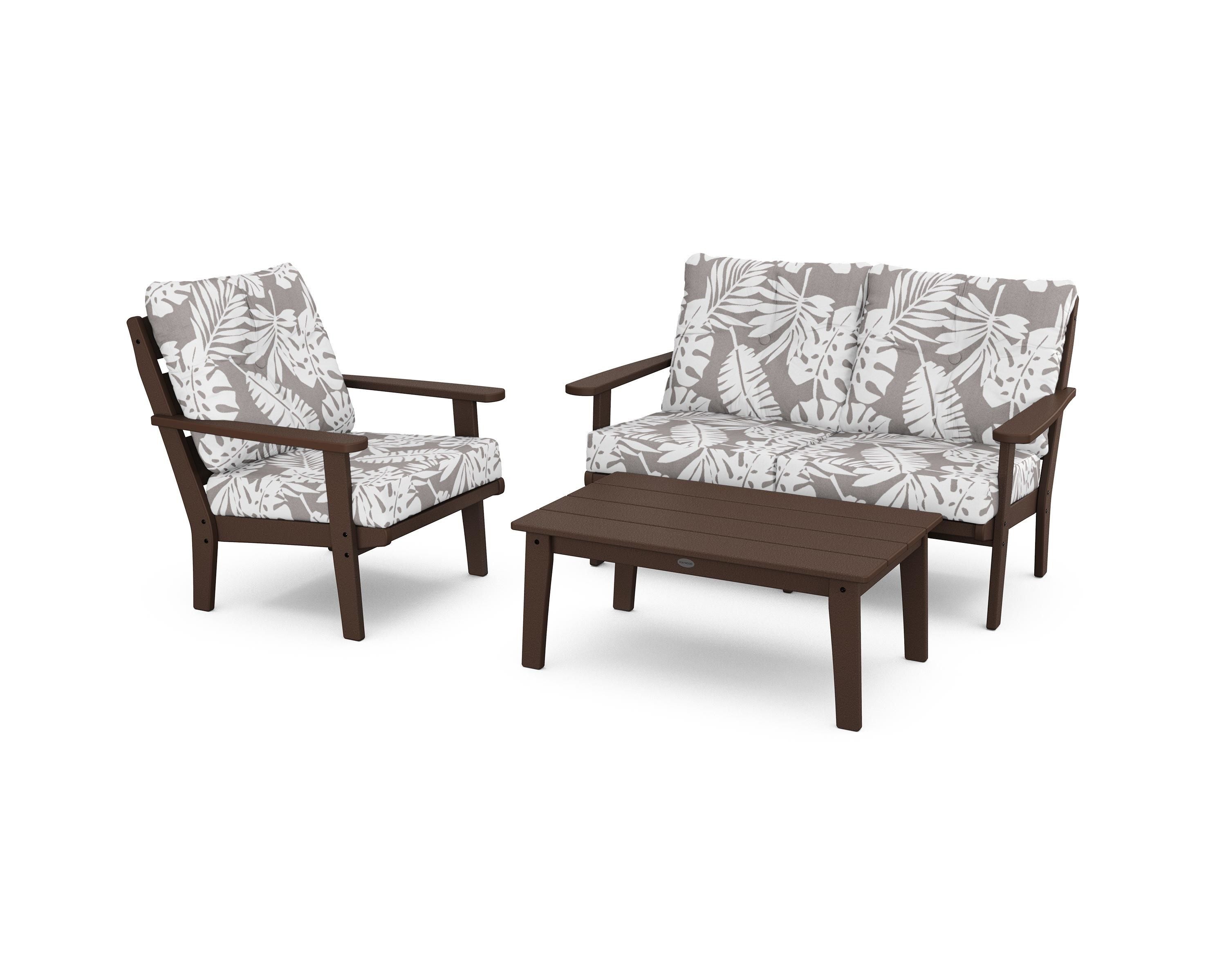 POLYWOOD® Lakeside 3-Piece Deep Seating Set in Mahogany / Leaf Grey Mist