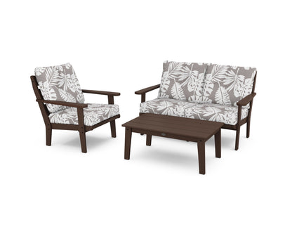 POLYWOOD® Lakeside 3-Piece Deep Seating Set in Mahogany / Leaf Grey Mist