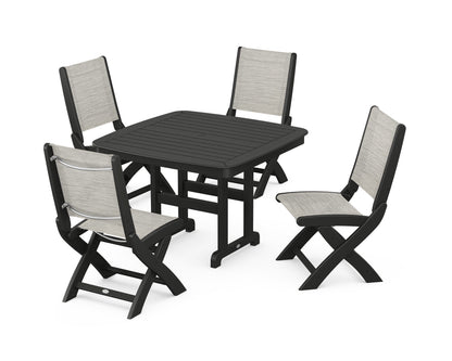 POLYWOOD® Coastal Folding Side Chair 5-Piece Dining Set in Black / Birch Sling