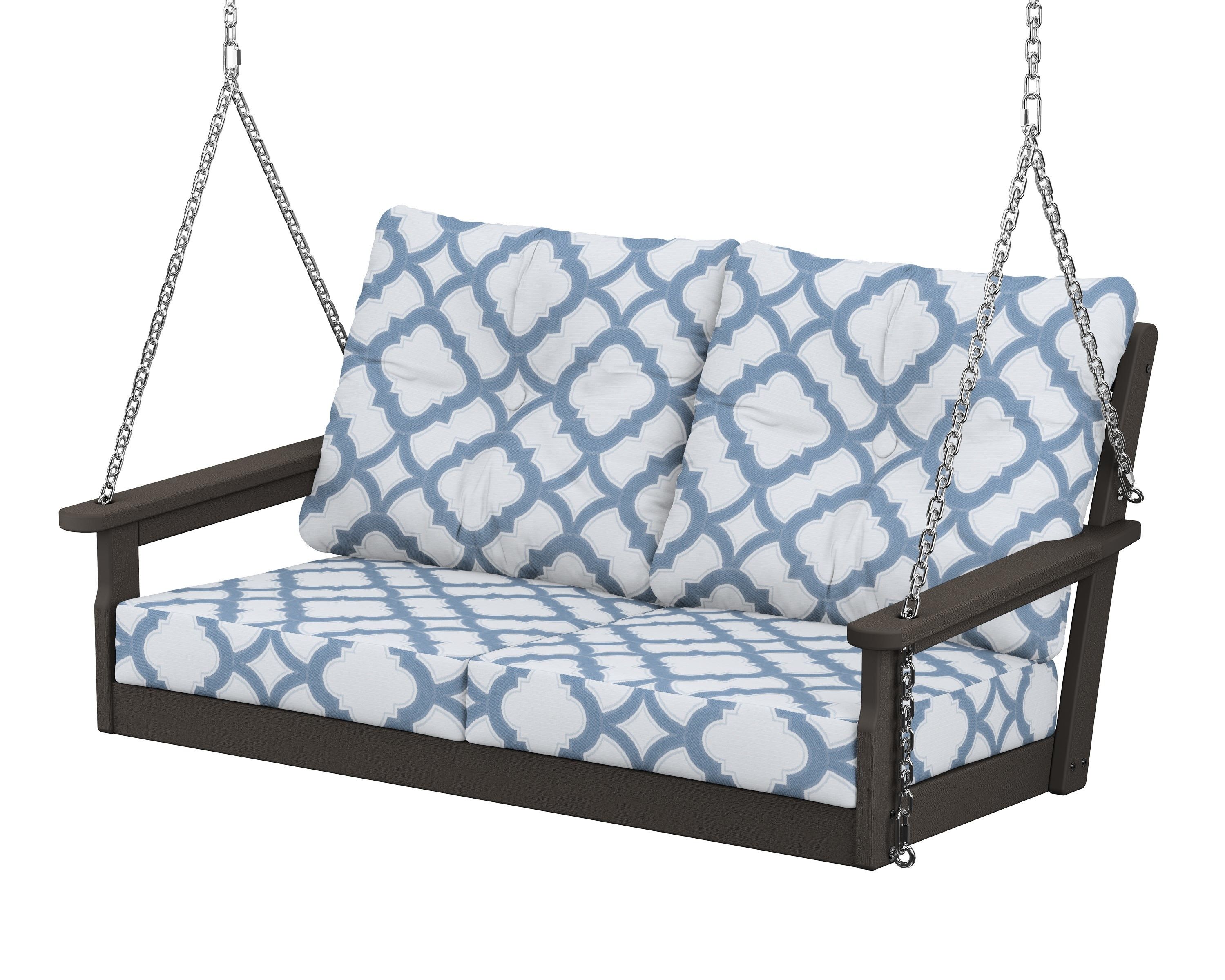 POLYWOOD® Vineyard Deep Seating Swing in Vintage Coffee / Trellis Sky Blue