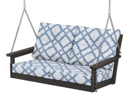 POLYWOOD® Vineyard Deep Seating Swing in Vintage Coffee / Trellis Sky Blue