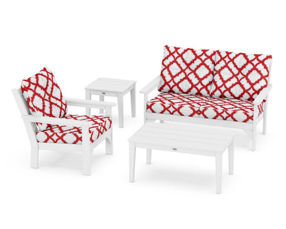 POLYWOOD® Vineyard 4-Piece Deep Seating Set in White / Trellis Crimson