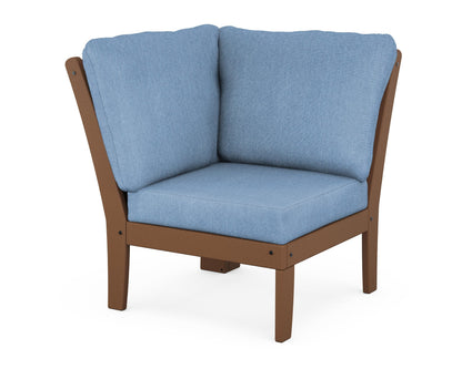 POLYWOOD® Braxton Modular Corner Chair in Teak / Sky Blue