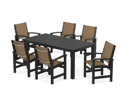 POLYWOOD® Coastal 7-Piece Parsons Dining Set in Black / Burlap Sling
