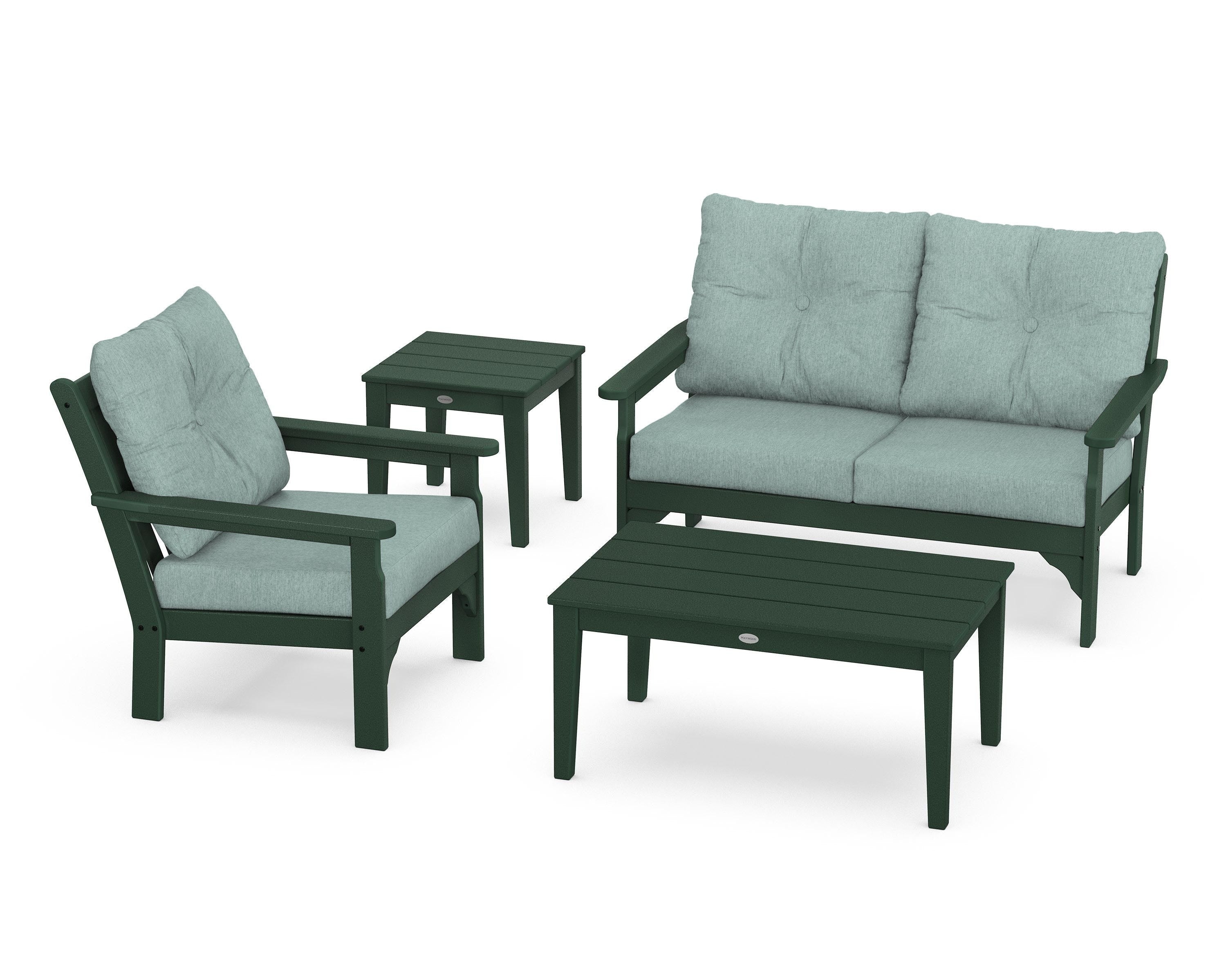 POLYWOOD® Vineyard 4-Piece Deep Seating Set in Green / Glacier Spa