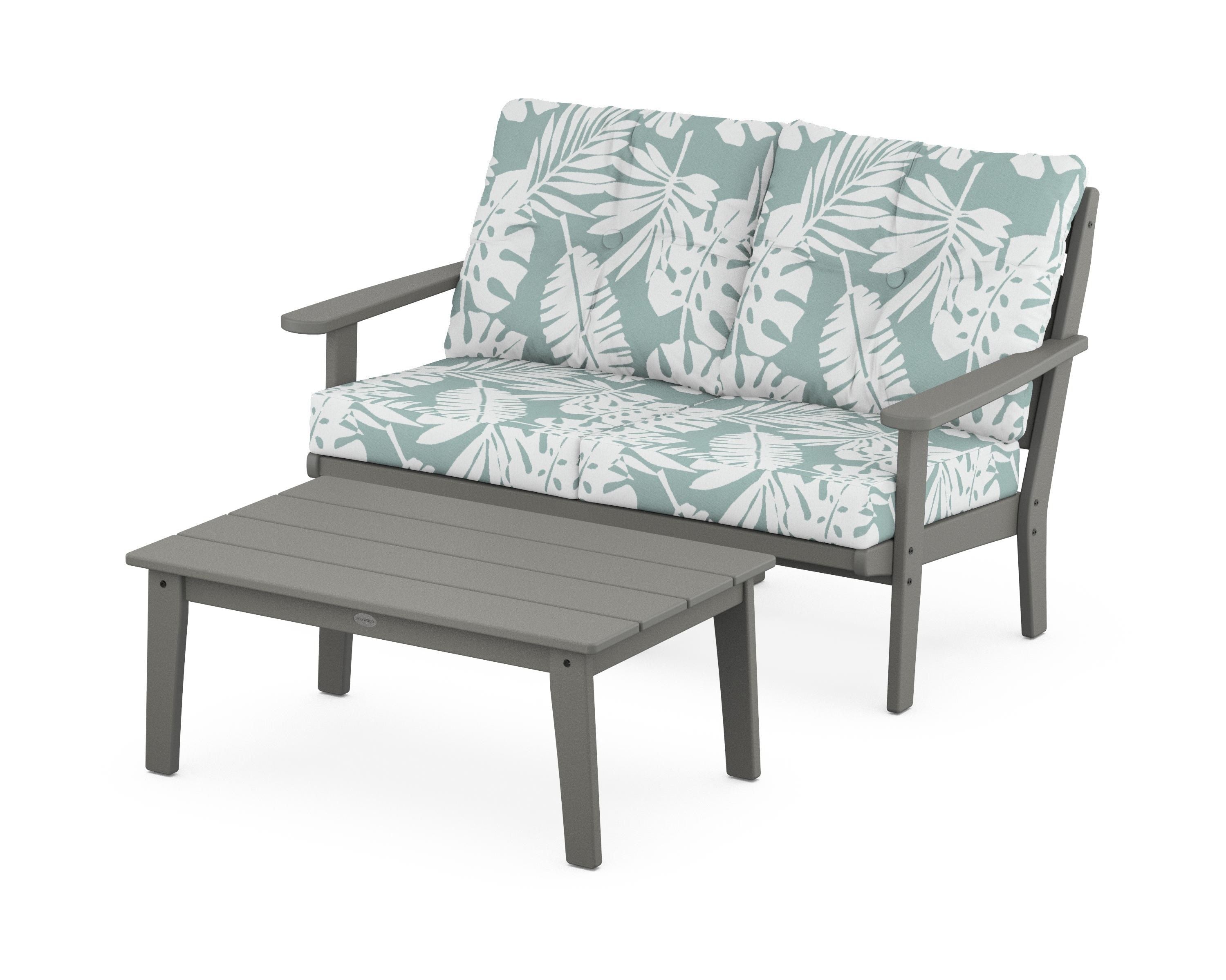 POLYWOOD® Lakeside 2-Piece Lounge Loveseat Set in Slate Grey / Leaf Glacier Spa