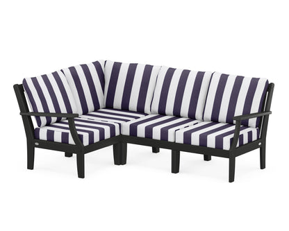 POLYWOOD® Braxton Modular 4-Piece Deep Seating Set in Black / Cabana Stripe Navy