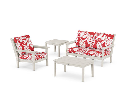 POLYWOOD® Chippendale 4-Piece Deep Seating Set in Sand / Leaf Crimson
