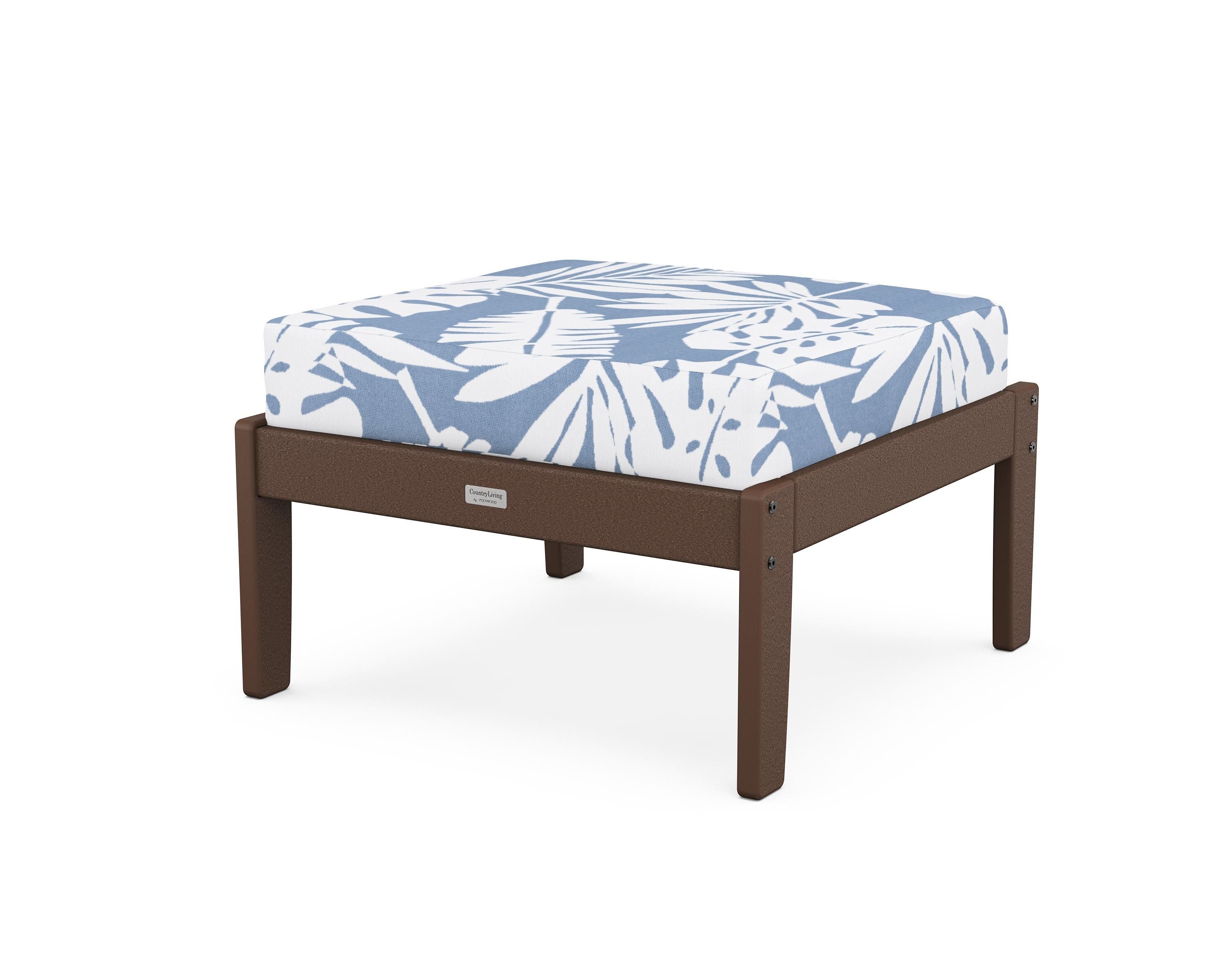 Country Living Cottage Deep Seating Ottoman in Mahogany / Leaf Sky Blue