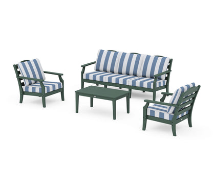 Draper James™ by  POLYWOOD® Savannah 4-Piece Deep Seating Set with Sofa in Green / Cabana Stripe Sky Blue