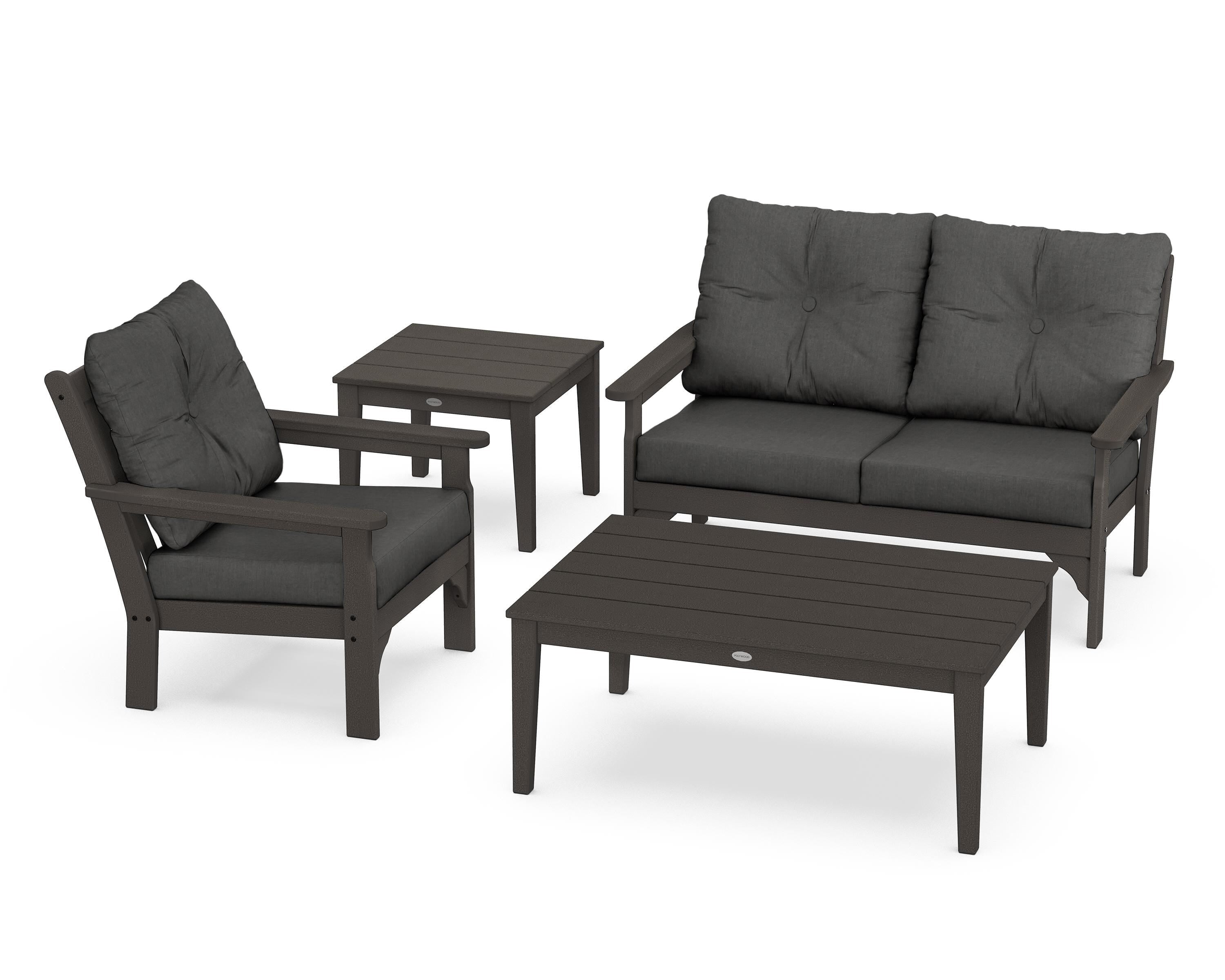 POLYWOOD® Vineyard 4-Piece Deep Seating Set in Vintage Coffee / Spectrum Carbon