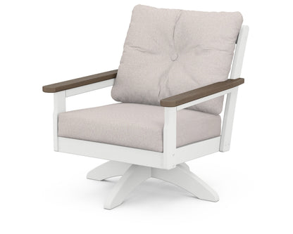 POLYWOOD® Vineyard Deep Seating Swivel Chair in White / Kona / Dune Burlap