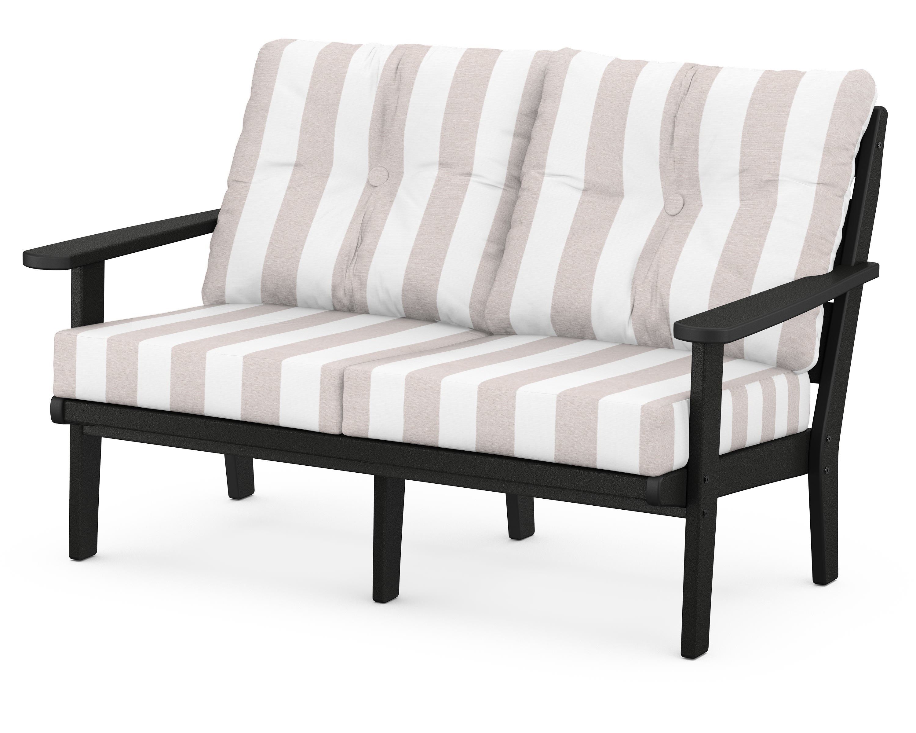 POLYWOOD® Lakeside Deep Seating Loveseat in Black / Cabana Stripe Dune Burlap
