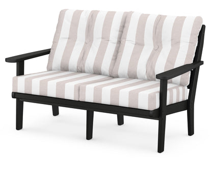 POLYWOOD® Lakeside Deep Seating Loveseat in Black / Cabana Stripe Dune Burlap