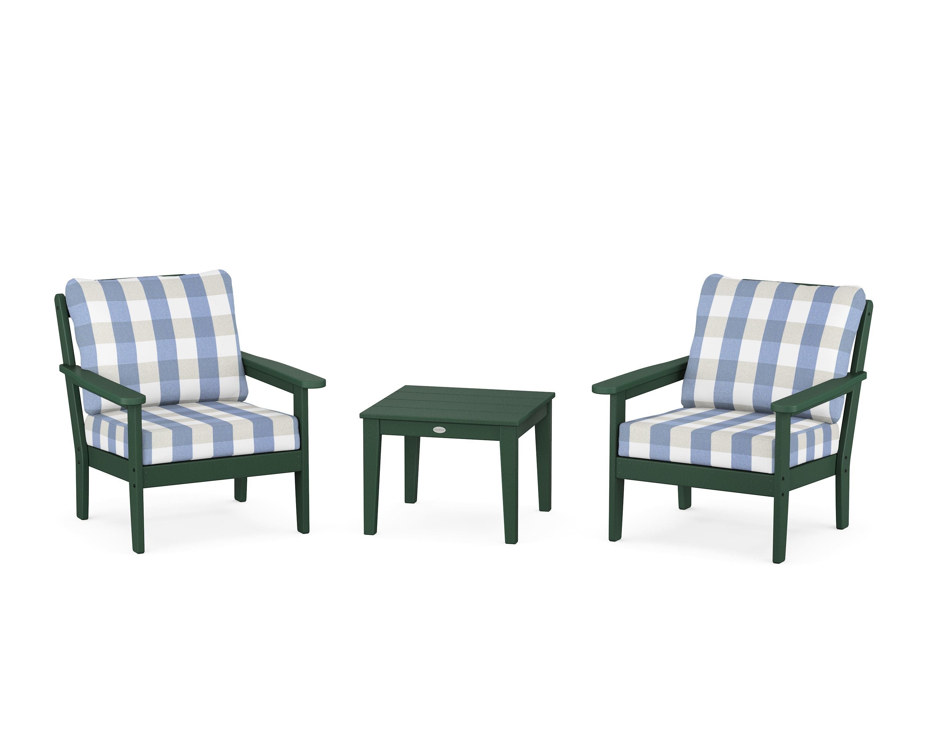 Country Living Cottage 3-Piece Deep Seating Set in Green / Buffalo Plaid Sky Blue