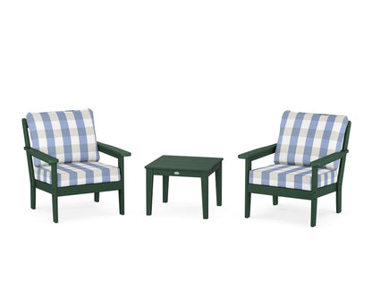 Country Living Cottage 3-Piece Deep Seating Set in Green / Buffalo Plaid Sky Blue