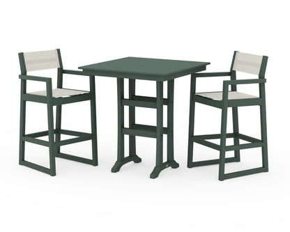 POLYWOOD® EDGE Sling Arm Chair 3-Piece Farmhouse Bar Set with Trestle Legs in Green / Parchment Sling