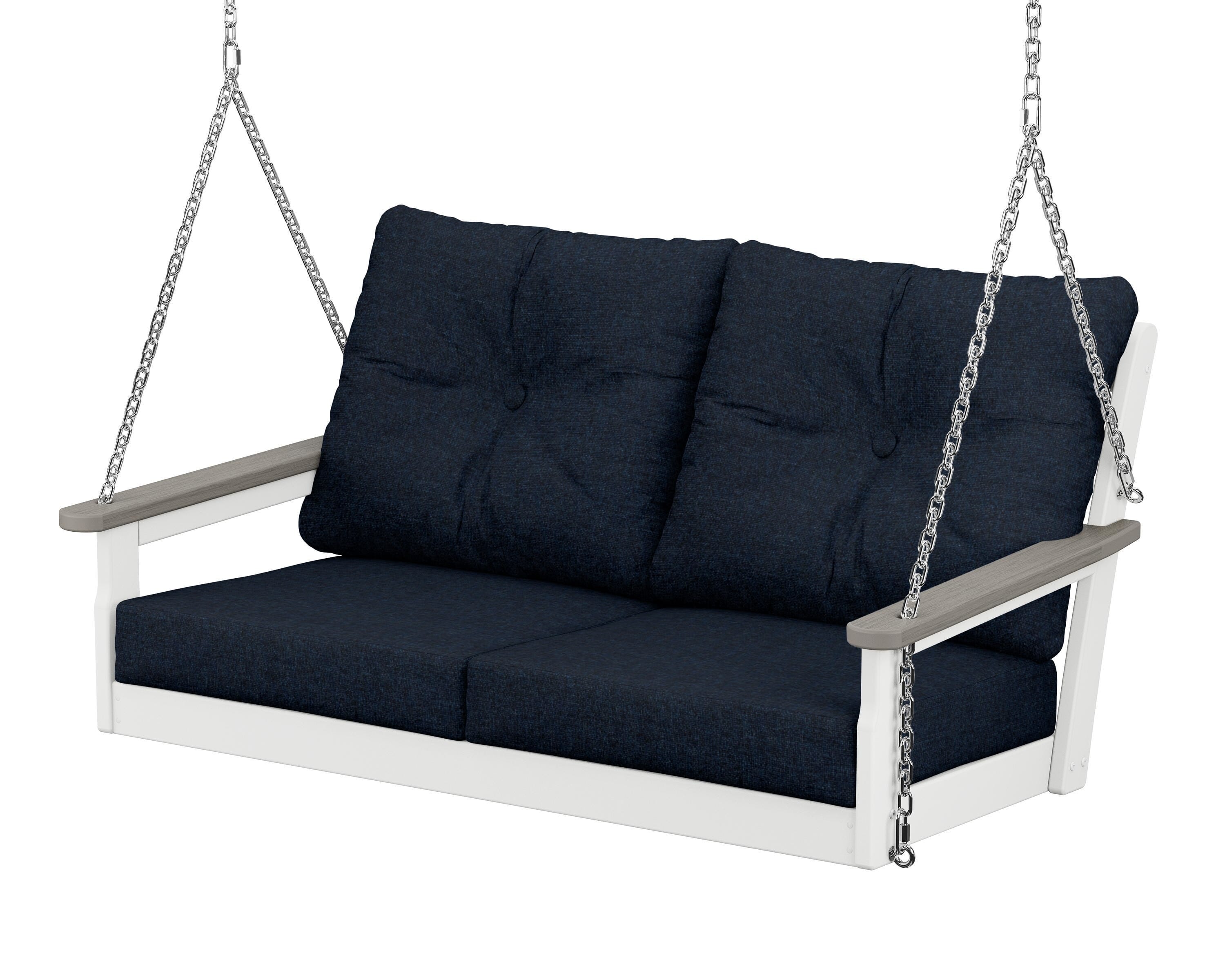 POLYWOOD® Vineyard Deep Seating Swing in White / Driftwood / Marine Indigo