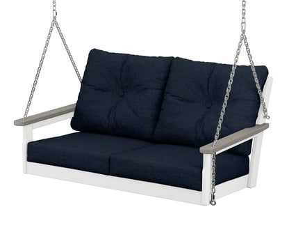 POLYWOOD® Vineyard Deep Seating Swing in White / Driftwood / Marine Indigo