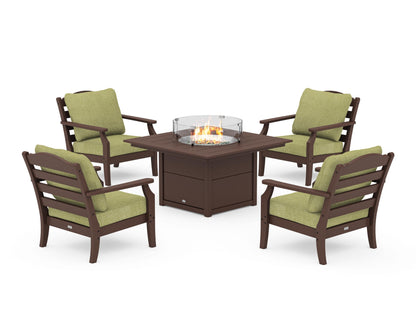 Draper James™ by  POLYWOOD® Savannah 5-Piece Deep Seating Set with Fire Pit Table in Mahogany / Chartreuse Boucle