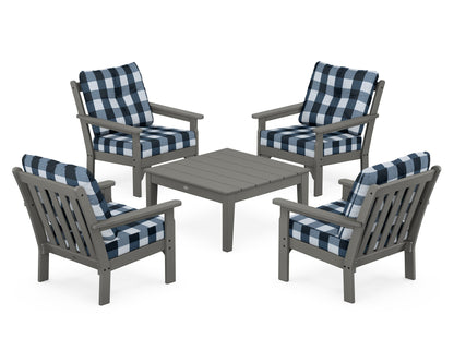 POLYWOOD® Vineyard 5-Piece Deep Seating Conversation Set in Slate Grey / Buffalo Plaid Marine Indigo