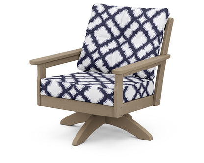 POLYWOOD® Vineyard Deep Seating Swivel Chair in Vintage Sahara / Trellis Navy