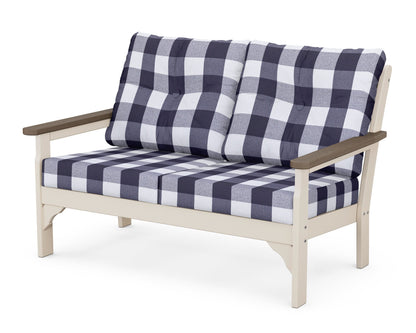 POLYWOOD® Vineyard Deep Seating Loveseat in Sand / Kona / Buffalo Plaid Navy