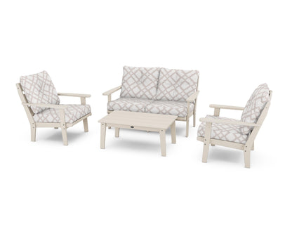 POLYWOOD® Lakeside 4-Piece Deep Seating Set in Sand / Trellis Dune Burlap