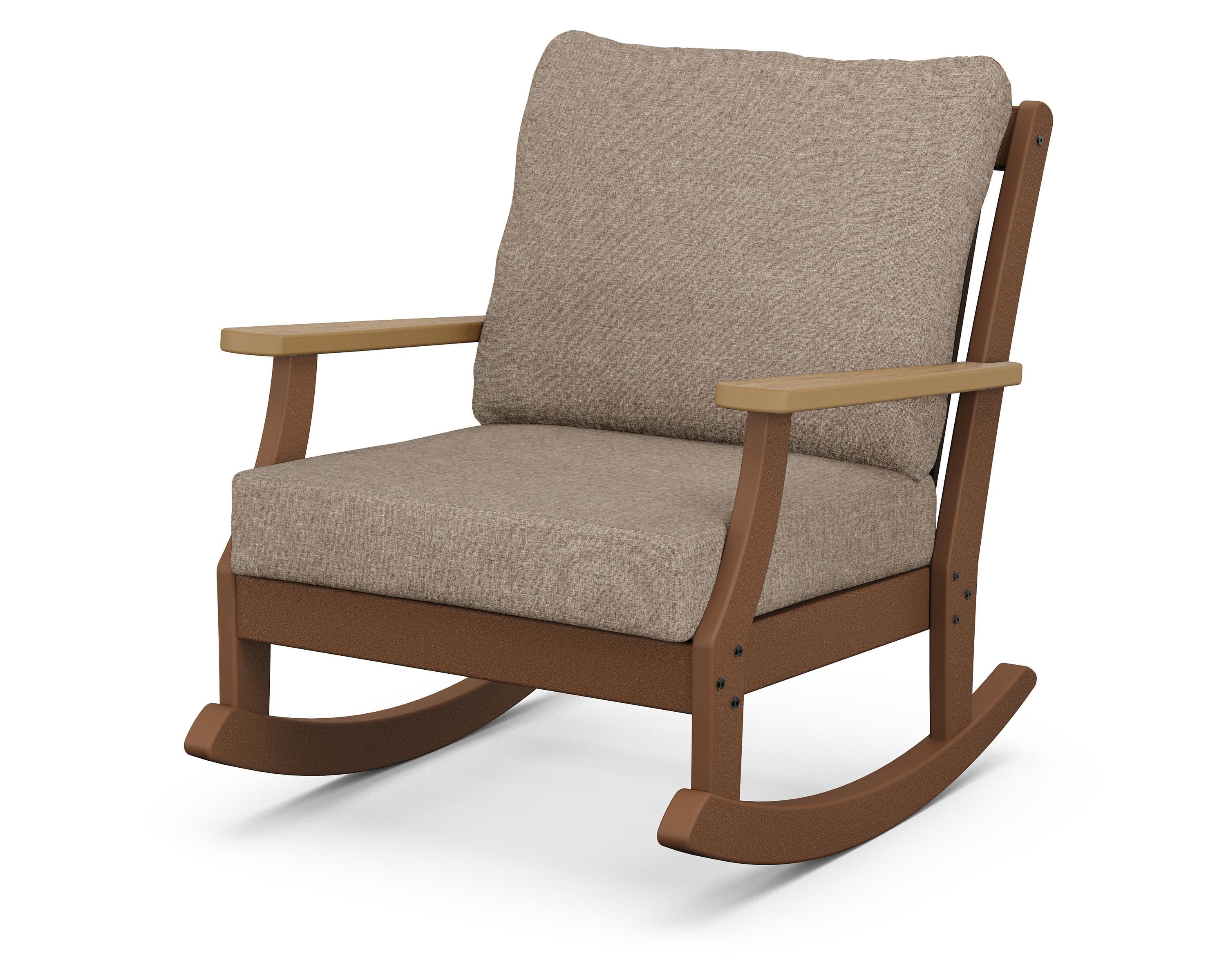 POLYWOOD® Braxton Deep Seating Rocking Chair in Teak / Natural / Spiced Burlap