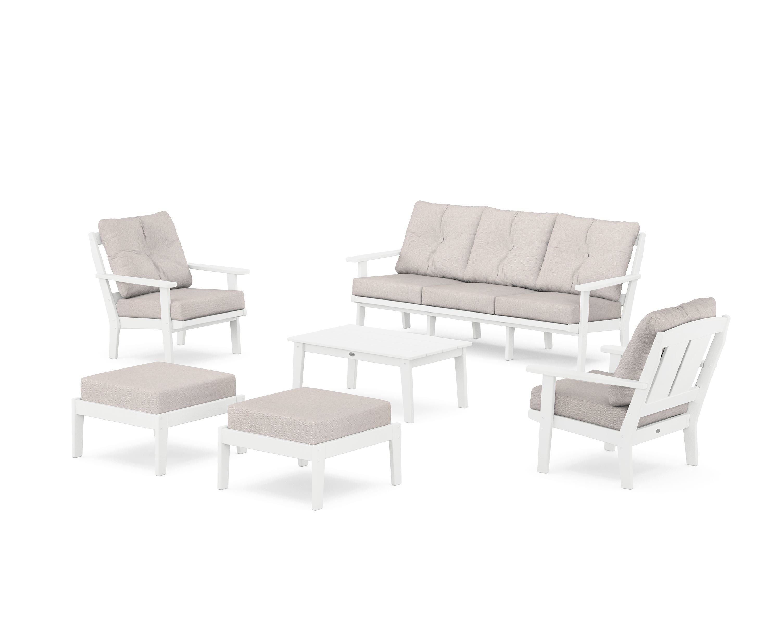 POLYWOOD® Mission 6-Piece Lounge Sofa Set in White / Dune Burlap