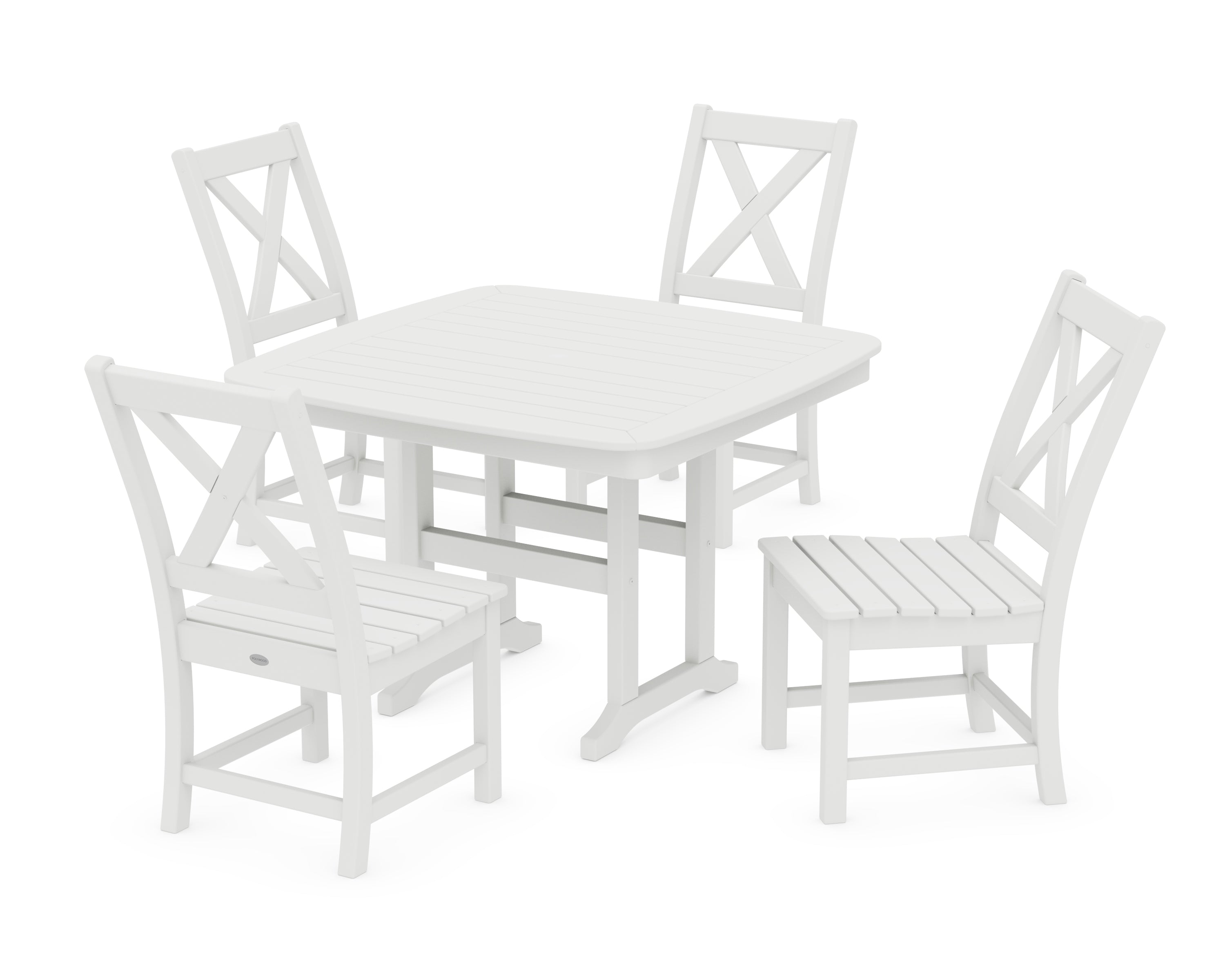 POLYWOOD® Braxton Side Chair 5-Piece Dining Set with Trestle Legs in White