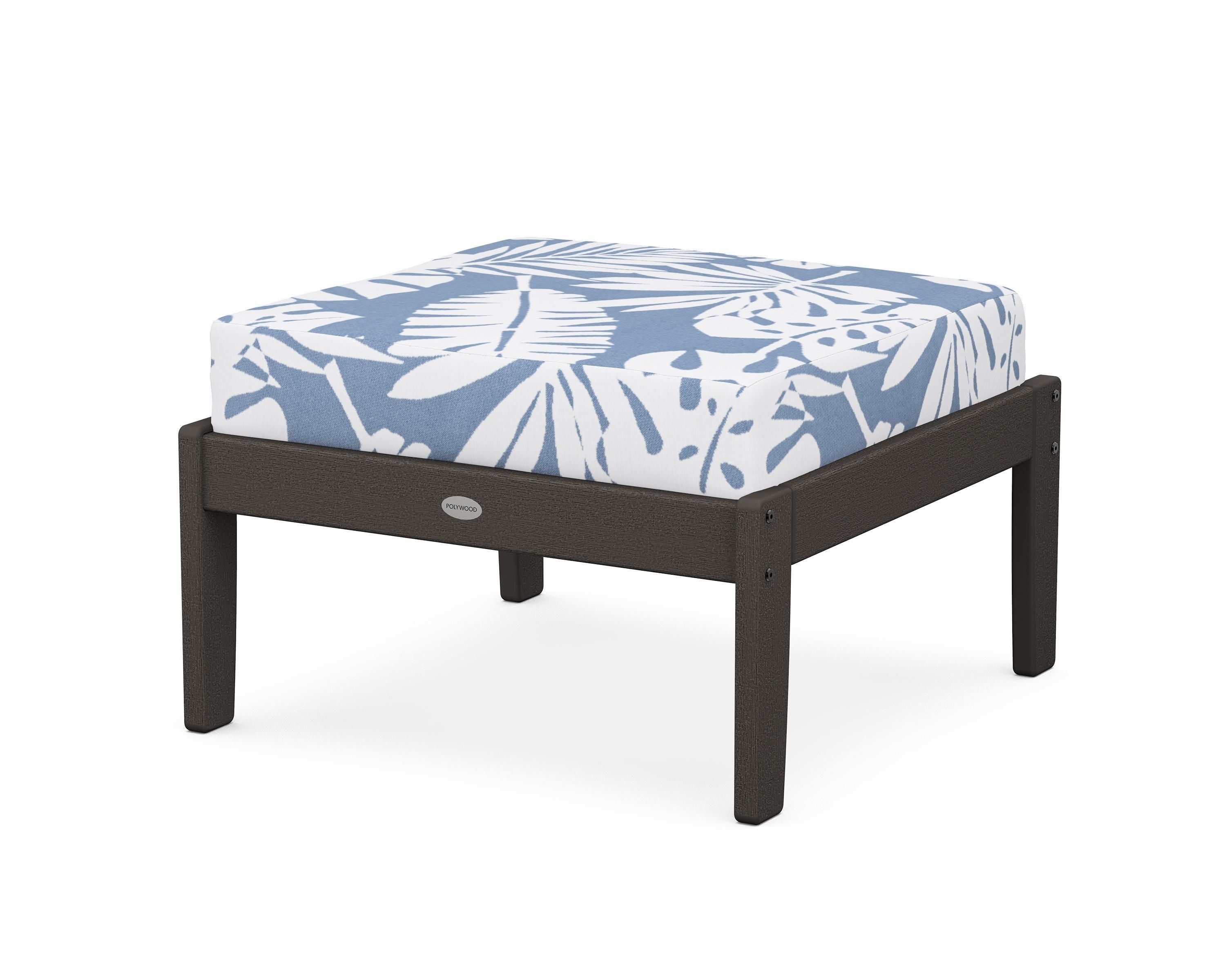 POLYWOOD® Braxton Deep Seating Ottoman in Vintage Coffee / Leaf Sky Blue
