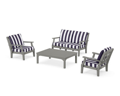 Martha Stewart by POLYWOOD® Chinoiserie 4-Piece Deep Seating Set with Loveseat in Slate Grey / Cabana Stripe Navy