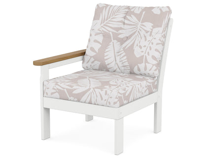 POLYWOOD® Vineyard Modular Left Arm Chair in White / Natural / Leaf Dune Burlap