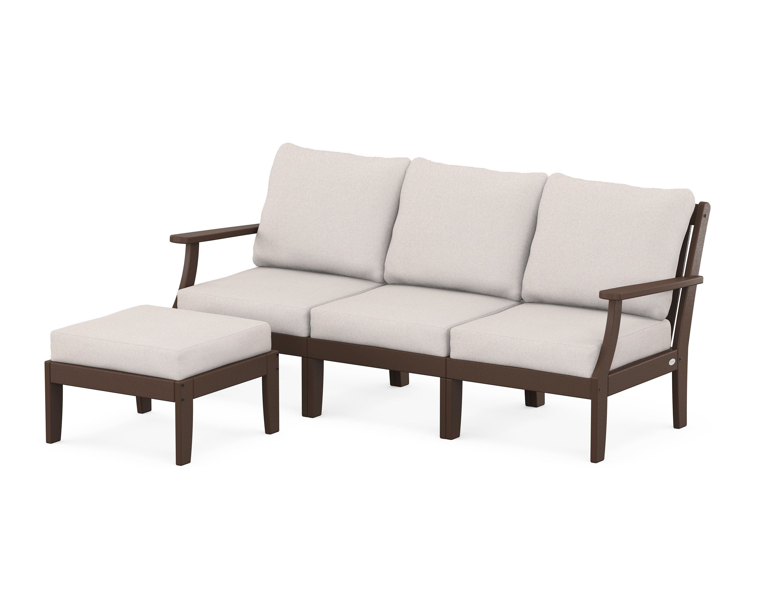 POLYWOOD® Braxton Modular 4-Piece Deep Seating Set with Ottoman in Mahogany / Dune Burlap