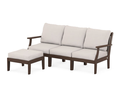 POLYWOOD® Braxton Modular 4-Piece Deep Seating Set with Ottoman in Mahogany / Dune Burlap