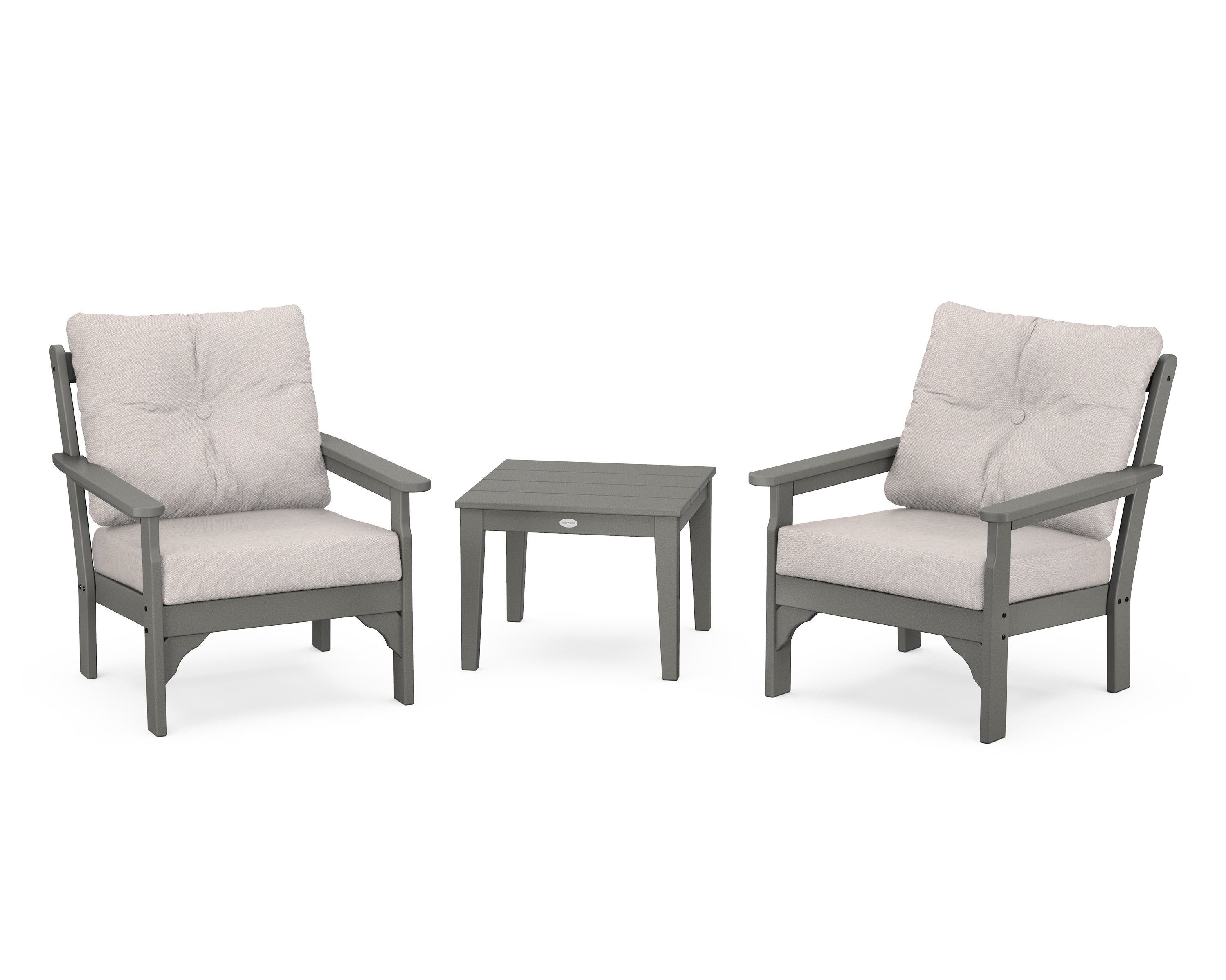 POLYWOOD® Vineyard 3-Piece Deep Seating Set in Slate Grey / Dune Burlap