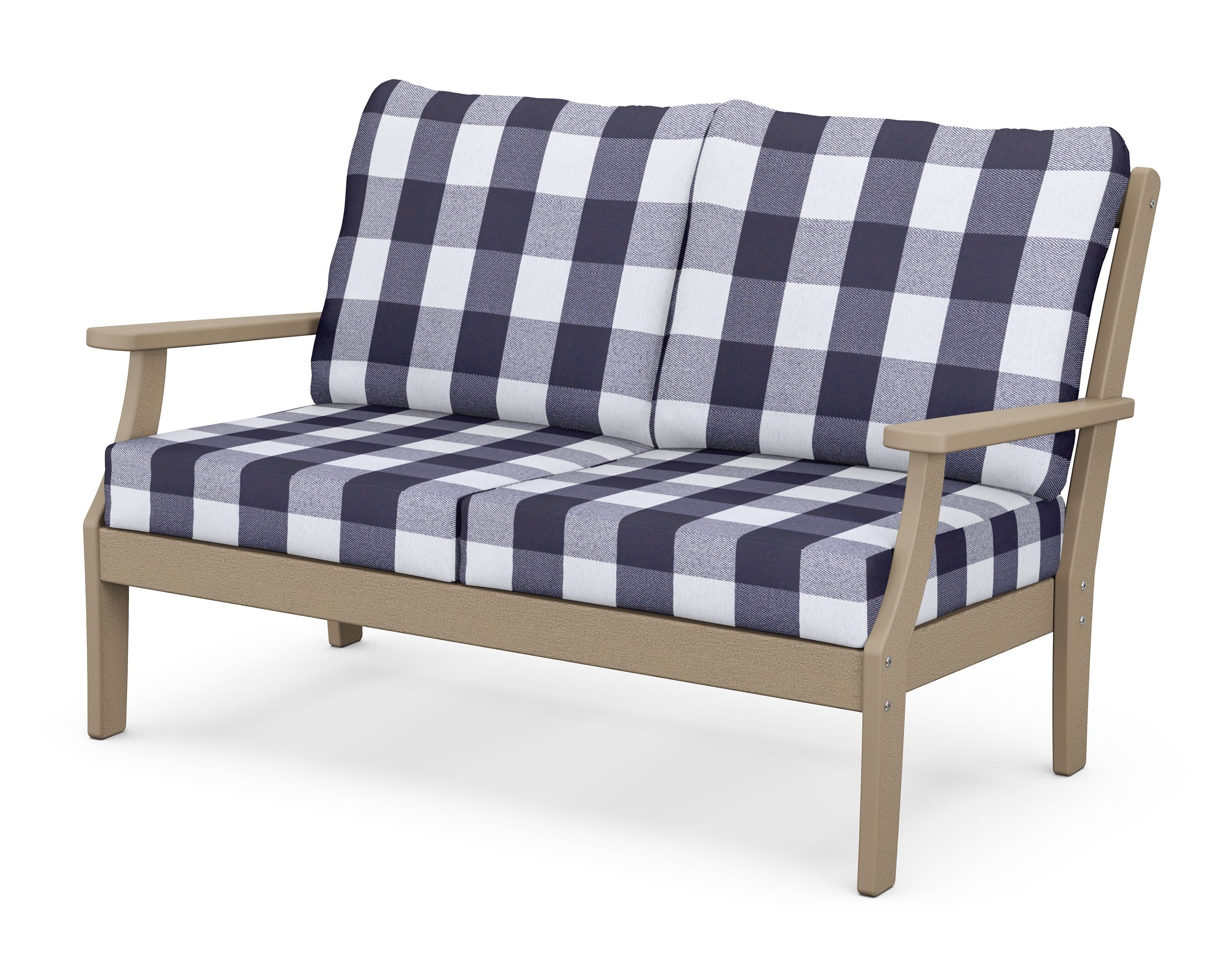 POLYWOOD® Braxton Deep Seating Loveseat in Vintage Sahara / Buffalo Plaid Navy