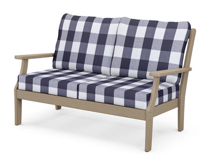 POLYWOOD® Braxton Deep Seating Loveseat in Vintage Sahara / Buffalo Plaid Navy