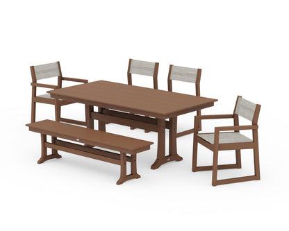 POLYWOOD® EDGE Sling 6-Piece Farmhouse Dining Set With Trestle Legs in Teak / Birch Sling
